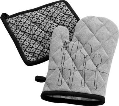 Set dorezë furre dhe nënftonjeri Cuisiline, pambuk, 28cm, gri