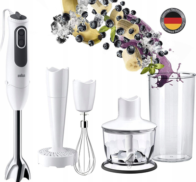 Blender dore Braun Multiquick 3 MQ 3137 Sauce+, 750W, me enë prerëse 0.6L, i bardhë