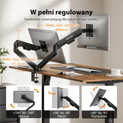 Krah biure SENSE7 HANG DOUBLE Light, për 2 monitorë 17"-32", VESA 75x75 100x100, i zi