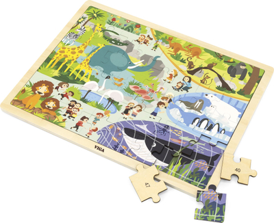 Puzzle druri Viga 44587, 48 copë, tema kopshti zoologjik, shumëngjyrësh