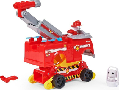 Lodër kamion zjarrfikës PAW Patrol Marshall Rise and Rescue, që shndërrohet, me figurë, i kuq