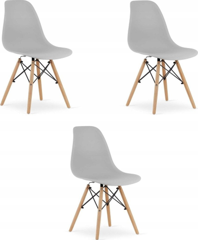Set karrigesh OSAKA, 3 copë, këmbë dru natyral, gri