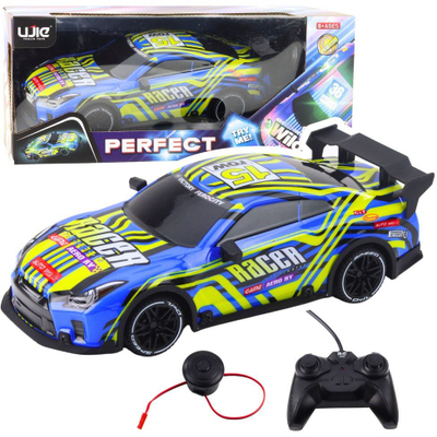 Makina sportive me telekomandë R/C, efekte drite dhe zëri, blu verdhë