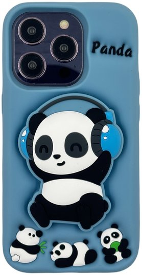 Kapak telefoni 3D Panda me mbajtëse, për iPhone 16 Pro, silikon, shumëngjyrësh