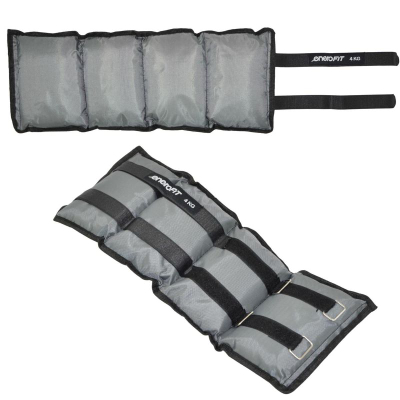 Pesha për kyç Enero Fit, set 2x4 kg = 8 kg, me rrip Velcro, gri