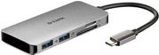 USB C разделник D Link 6 во 1, HDMI 4K, напојување 100W, сива