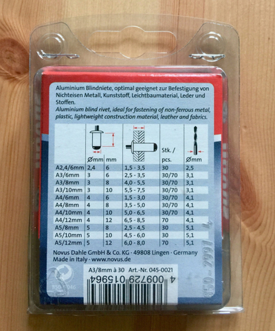 Nit tubaresh Novus A3, 3x8 mm, alumin, 30 copë