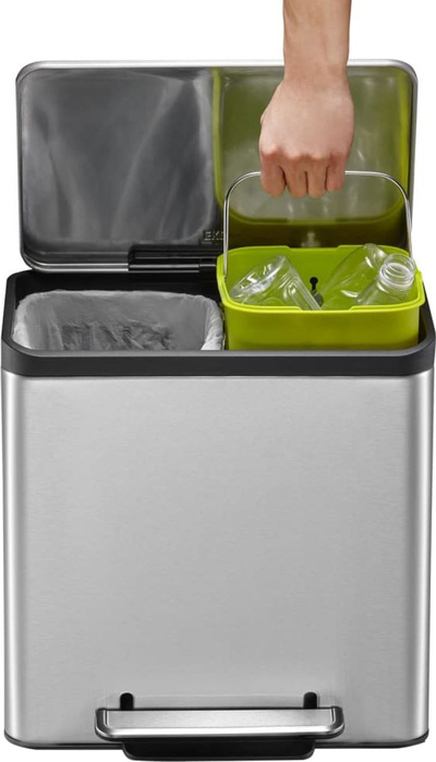 Kosh plehrash me pedale EKO EcoCasa Step Bin, 2 x 15L, inoks, ngjyrë argjendi