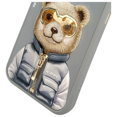 Mbulesë telefoni Nimmy Cool&amp;Cute 2.0 Bear për iPhone 15 Pro 6.1", silikoni, gri
