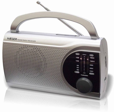 Radio AM FM Haeger Surround, me kabllo, me dritë LED, e bardhë