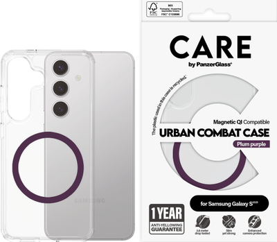 Kapak telefoni PanzerGlass Urban Combat për Samsung Galaxy S25, i përshtatshëm me karikim QI, i zi