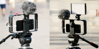 Rig video për telefon Ulanzi U-Rig Pro, me dy doreza, me pika montimi për aksesorë, i zi