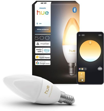 Llambë smart Philips Hue E14 B39, 3.7W, White Ambiance, e bardhë
