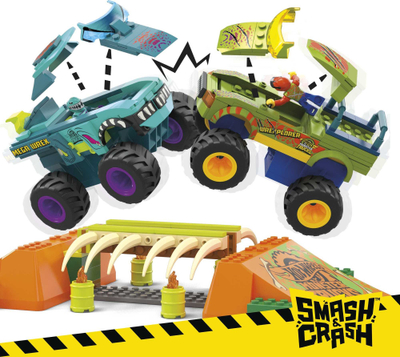 Set ndërtimi Mattel MEGA Hot Wheels Wrex Boneyard, Monster Trucks, lodër për kalamaj, shumëngjyrësh