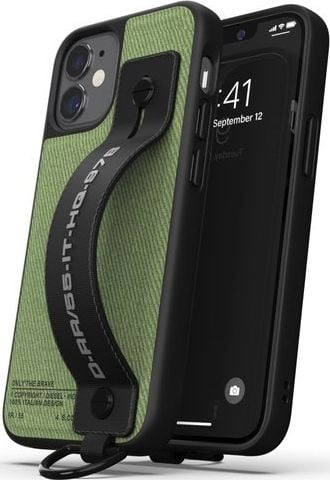 Maskë telefoni Diesel Handstrap Utility Twill, për iPhone 12 mini, me rrip dore, e zezë jeshile