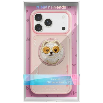 Mbrojtëse telefoni Nimmy Glasses Cool Dog MagSafe, për iPhone 17, me unazë, rozë