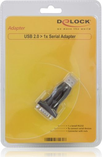 Adapter USB në RS-232 Delock 61460, USB 2.0, me kabllo zgjatuese, i zi