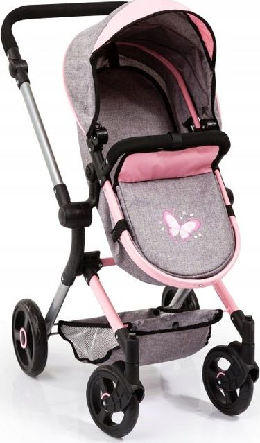 Karrocë lodër për kukulla Bayer City Baby Doll Pram, dorezë e rregullueshme, palosëse, gri