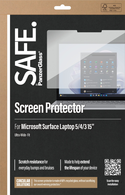 Xham mbrojtës ekrani PanzerGlass SAFE Ultra-Wide Fit për Microsoft Surface Laptop 3 4 5 15", i tejdukshëm