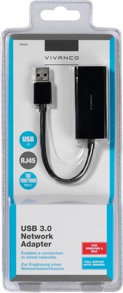Adaptor rrjeti Vivanco 39629, USB 3.0 në Ethernet, RJ45, i zi