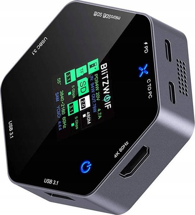 Докинг станица BlitzWolf BW-TH16, 8 во 1, USB 100W, LCD Smart Display, сива