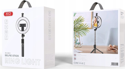 Shkop selfie XO SS12 me tripod BT dhe llampë LED unazore, 95cm, i zi