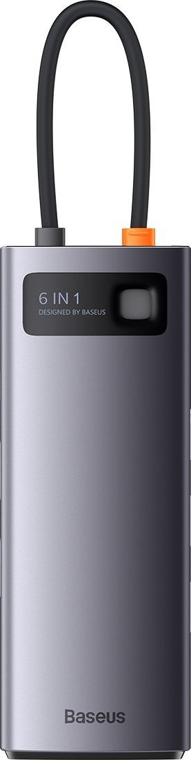 HUB USB-C Baseus 6 në 1, HDMI, RJ45, gri metalik