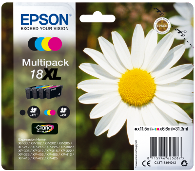Ngjyrë printeri Epson Claria Home, 4 ngjyra, 920 faqe, 18 XL