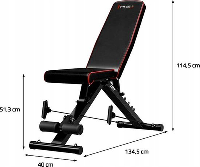 Stol palestra HMS L1217, i rregullueshëm, me mbështetëse dhe litarë, deri 120kg, i zi
