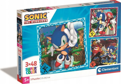 Puzzle Clementoni Sonic Supercolor, 3x48 copa, për kalamaj 5–7 vjeç, shumëngjyrësh