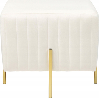 Tabure kadife Footstool, 48 x 48 cm, këmbë metalike ngjyrë ari, krem