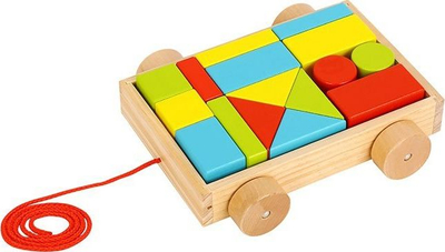 Set blloqesh druri Tooky Toy Mini Block and Roll, 17 copa, karrocë me tërheqje, shumëngjyrësh