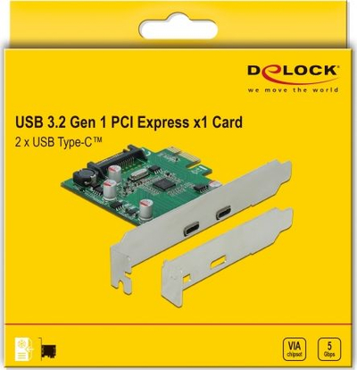 Kartë kontrolli Delock 90493 PCIe 2.0 x1, 2x USB C 3.2 Gen 1, 5 Gbps, e zezë