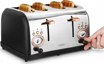 Toster Lauben 4 Slice Toaster 1500BC, 4 feta, 1500W, argjendtë e zezë