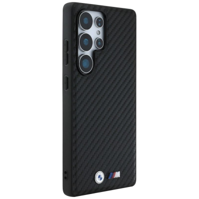 Kopertinë telefoni BMW Leather Carbon për Samsung Galaxy S25 Ultra, MagSafe, e zezë