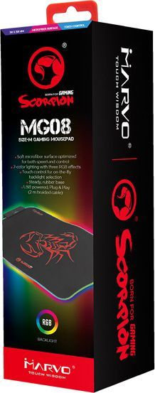 Mauspad Marvo MG08 RGB, M, i kuq