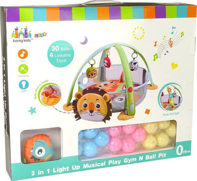 Tapet edukativ LeanToys Lion Playpen, me topa loje, me melodi, shumëngjyrësh