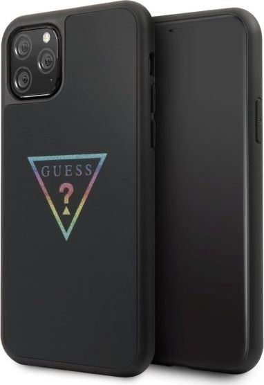 Guaskë telefoni Guess GUHCN58TRMLBK për iPhone 11 Pro, logo trekëndësh me glitter, e zezë