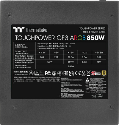 Burim energjie Thermaltake Toughpower GF3 ARGB PS-TPD-0850F4FAGE-1 ATX 3.0, 850W