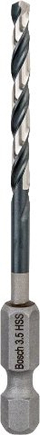 Spiral stërvitëse metal Bosch HSS Impact Control, 3.5mm, bisht gjashtëkëndor 1/4", gri
