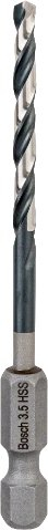 Spiral stërvitëse metal Bosch HSS Impact Control, 3.5mm, bisht gjashtëkëndor 1/4", gri