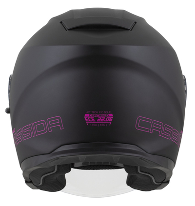 Helmetë jet Cassida Jet Tech 2.0 Solid, polycarbonate, ECE 22.06, e zezë mat rozë