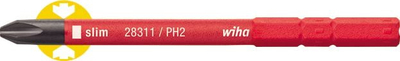 Електричен бит Wiha slimBit PH2, 75mm, црвен