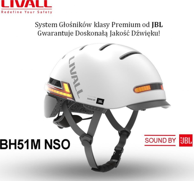 Helmetë urbane Livall BH51M NSO, Bluetooth JBL me LED dhe SOS, madhësia M, gri e hapur