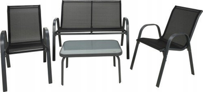 Set mobilje kopshti Koopman, tavolinë divan 2 karrige, metal plastike, gri