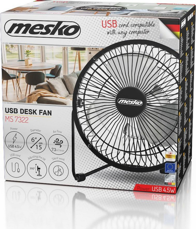 Тересен вентилатор Mesko MS 7322, УСБ, 15cm, црн