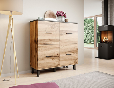 Kredencë Cama LOTTA 110 4D, 118 cm, lis wotan, e zezë mat