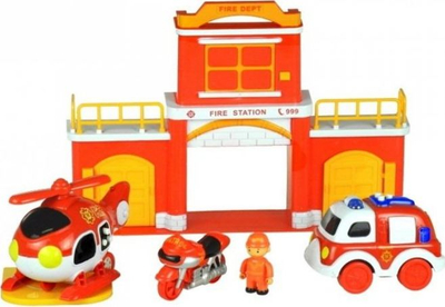 Set lodrash Lean Sport Fire Brigade, stacion zjarri me zë, automjete zjarrfikëse, shumëngjyrësh