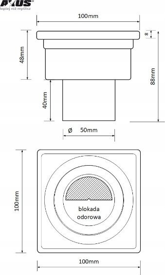Shkarkues dyshemeje Axus 10x10 cm, trap i thatë, inoks mat, gri