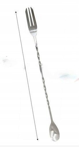 Lugë bartenderi me pirun, 50 cm, çelik inox, argjendtë